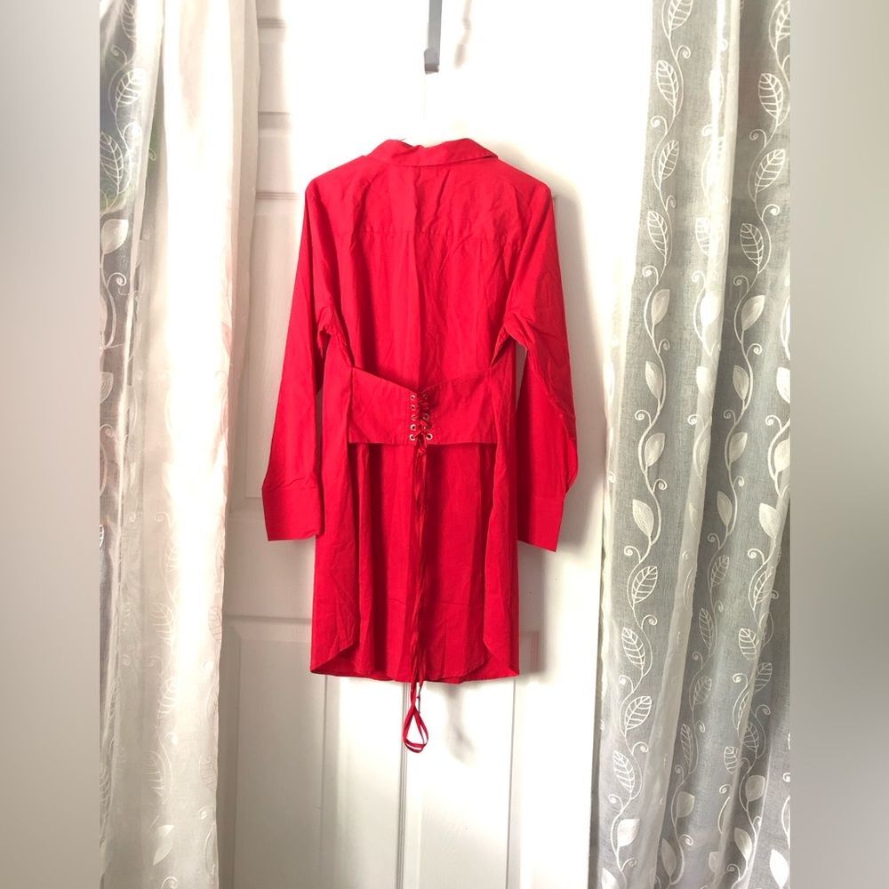 Monroe & Main cotton blend button down shirt dress drawstring belt back size L - Picture 5 of 8
